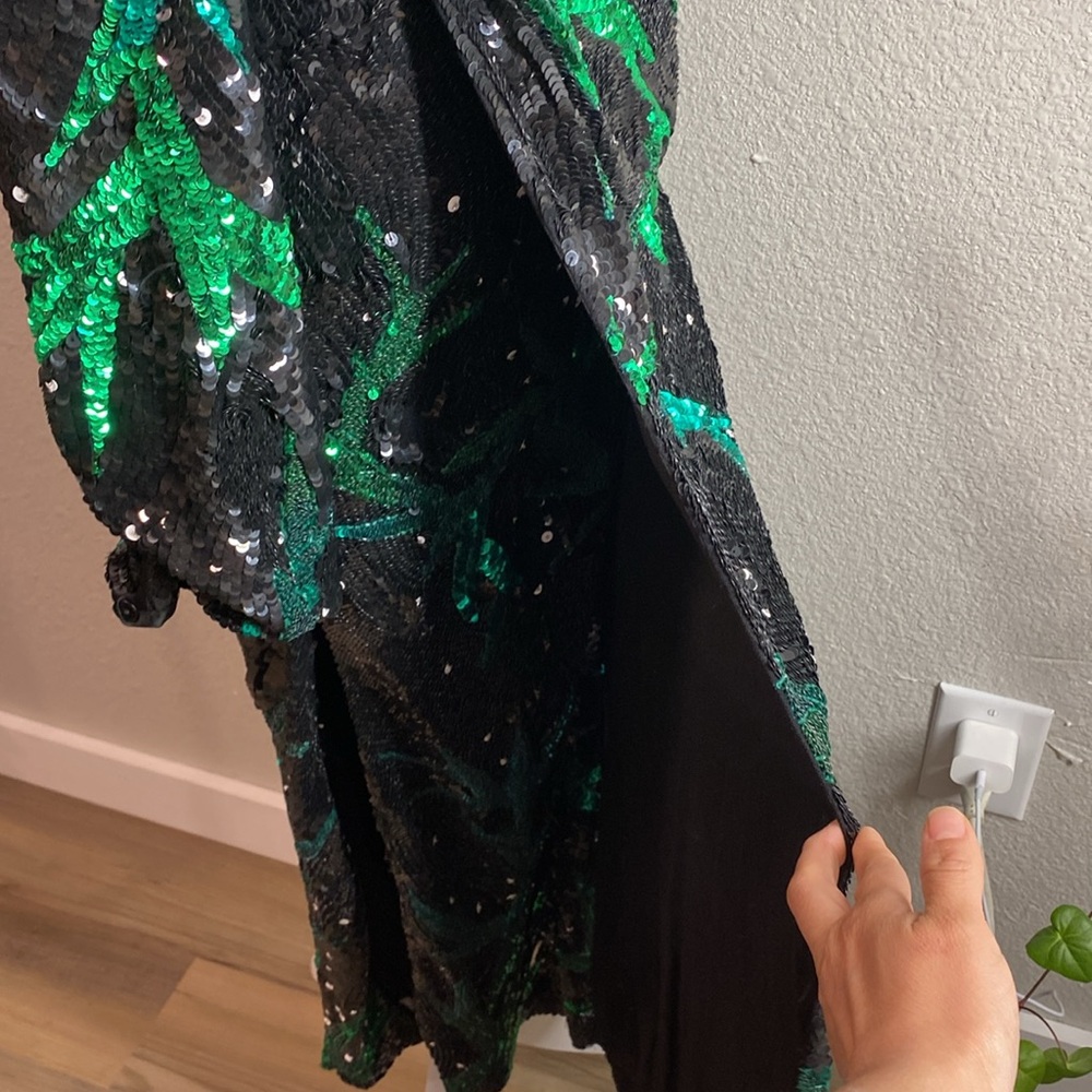 ATTICO Elegant‎ Sequin Wrap Dress Black and Green, Long Sleeve Maxi Dress Size40 - Picture 8 of 17